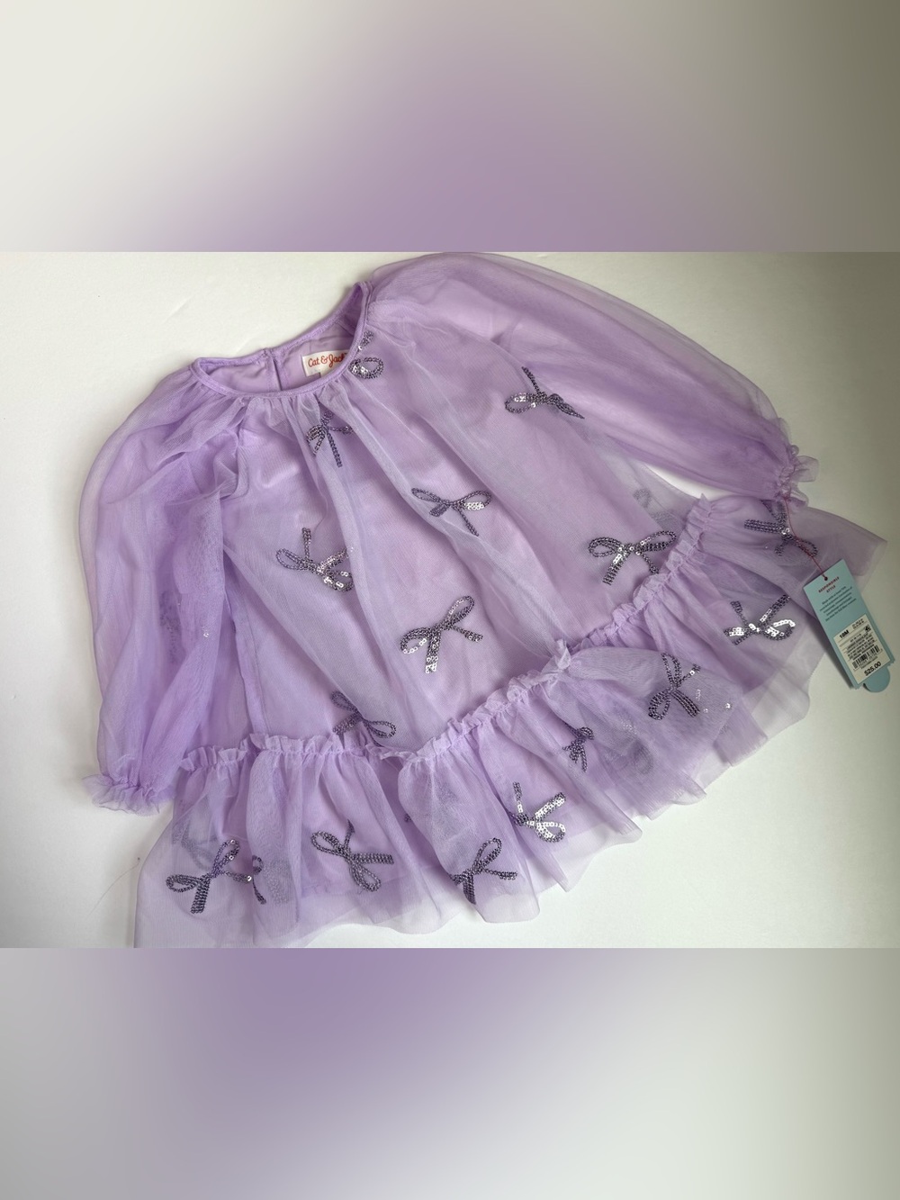 Cat & Jack Lilac Tulle Dress with Sequin Bows